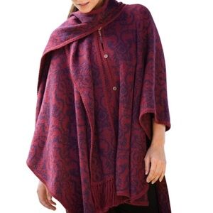 Novica Alpaca Poncho One Size Cozy Classy Fall Burgundy Navy